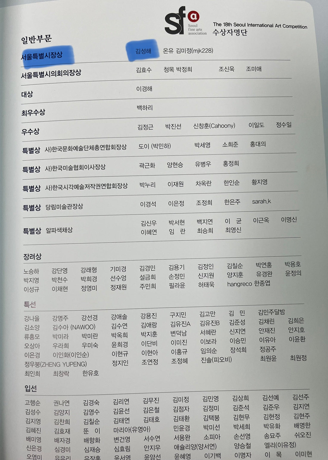award list